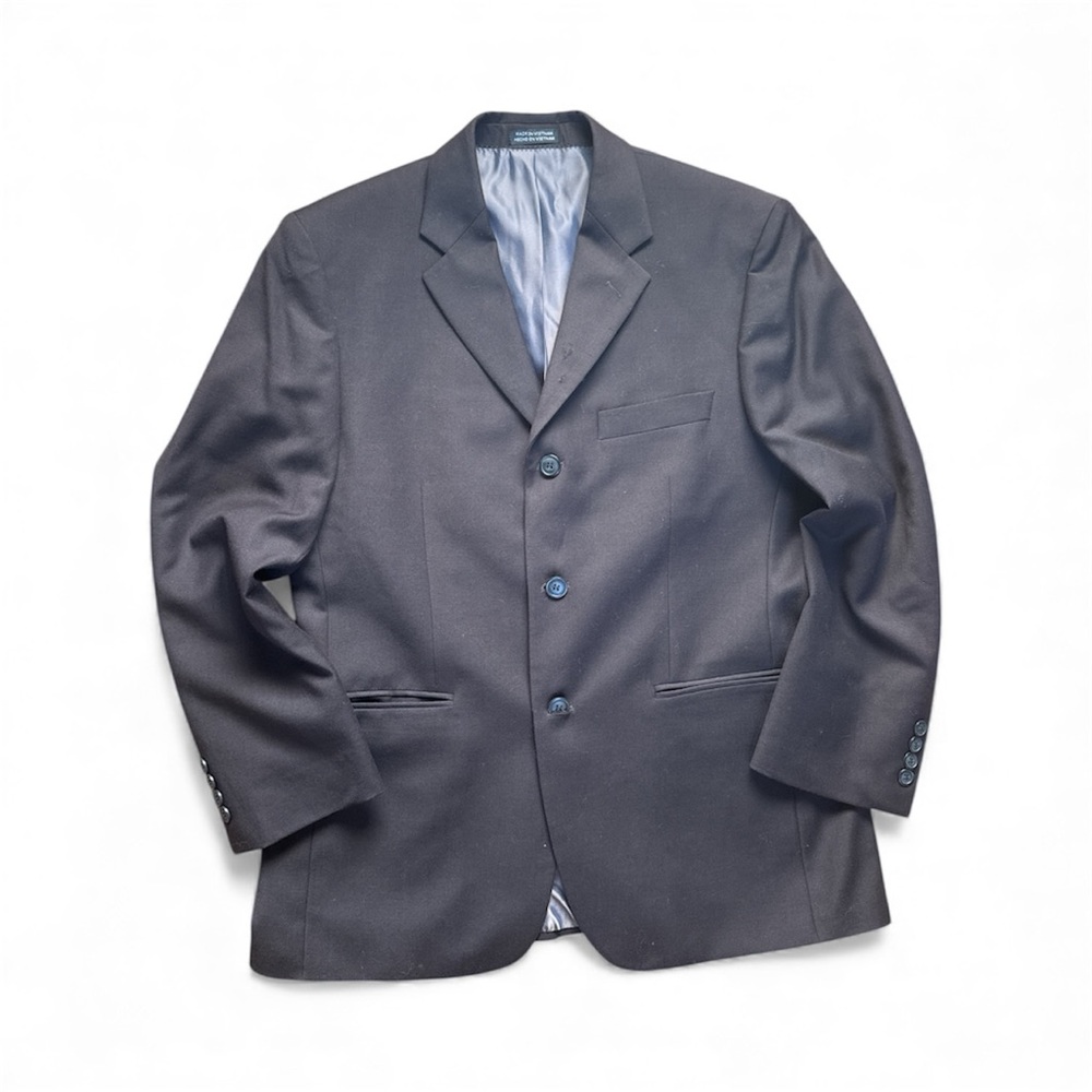 Men's Black J. Ferar 100% Wool Size 44 Blazer Suit Jacket